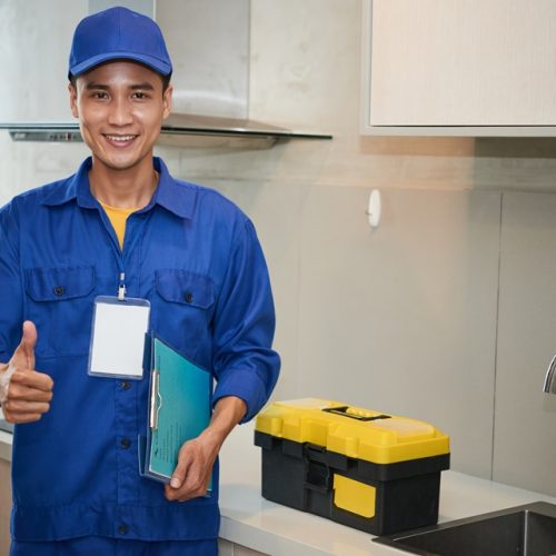 repairman in kitchen